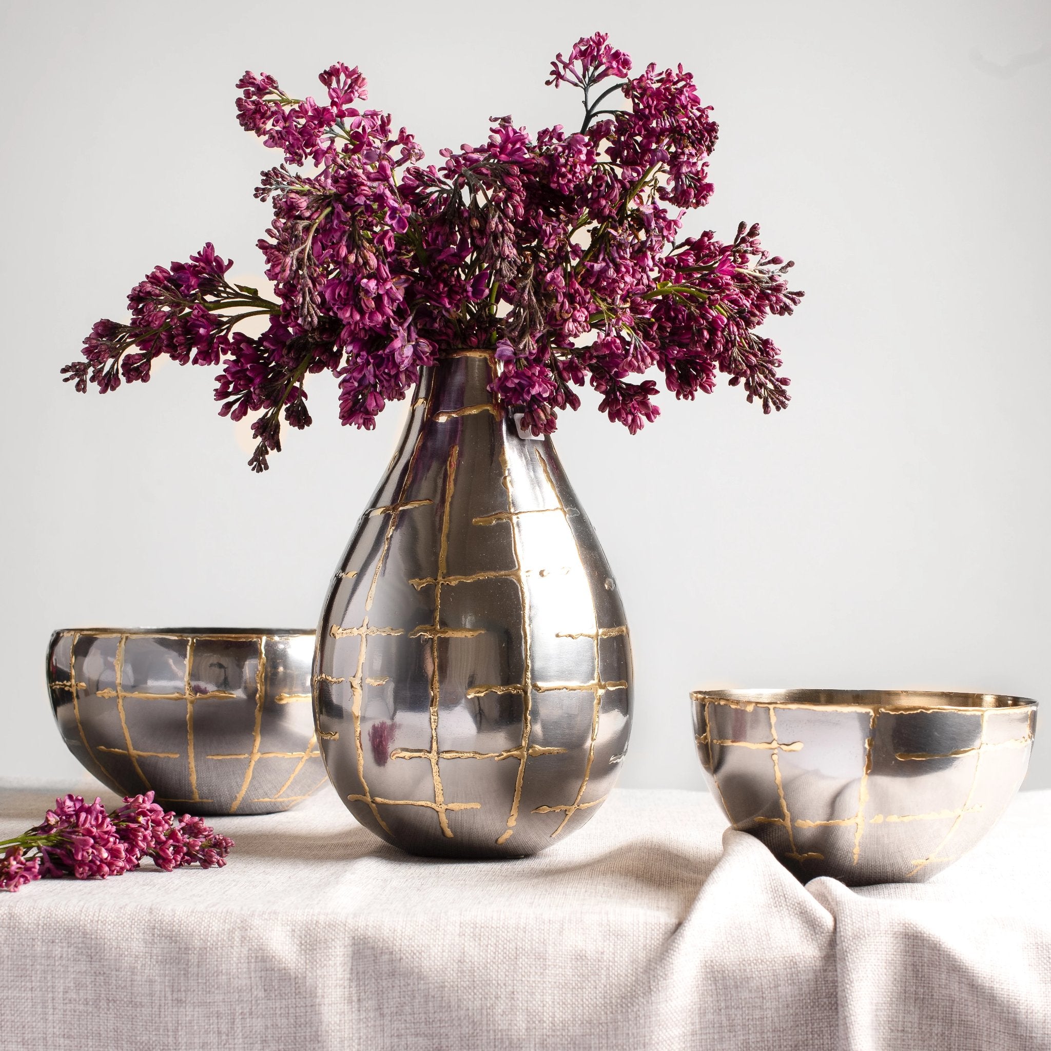 Metallic Grid Vase